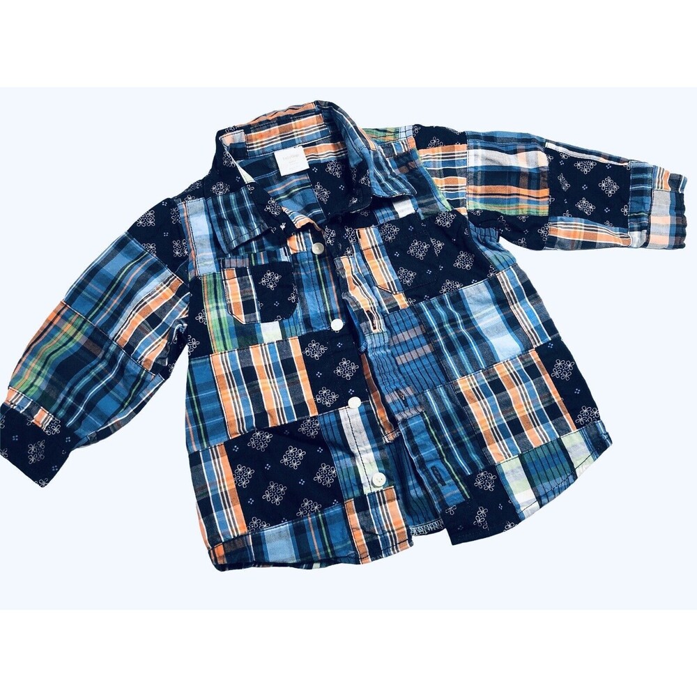 Baby Gap Boys Madras Plaid Shirt Patchwork Button Up Long Sleeve 6-12 Mos India